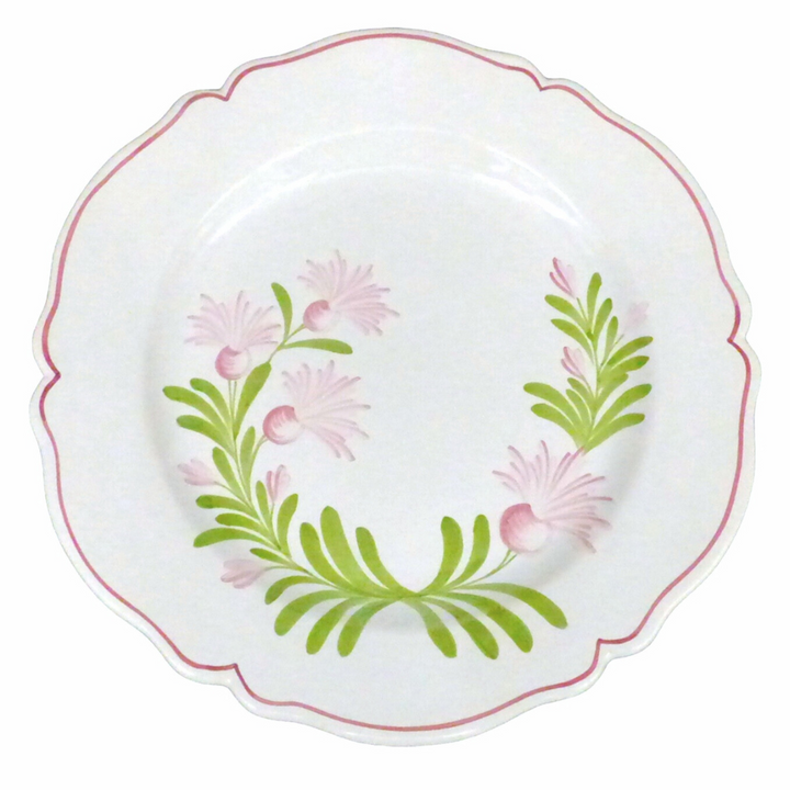 Scalloped edge Feston Plate with Antique Flower wreath decoration in pink and green