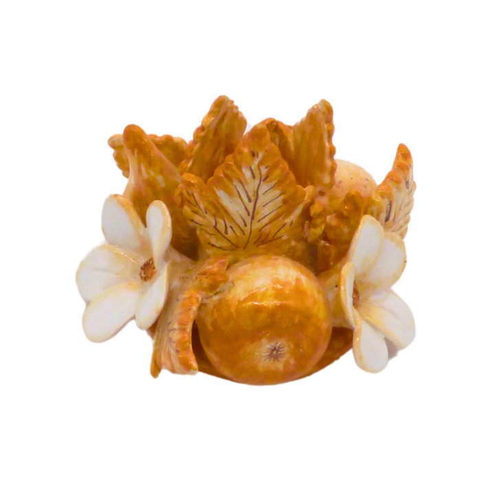 Fruit candle holder hand painted in orange side view