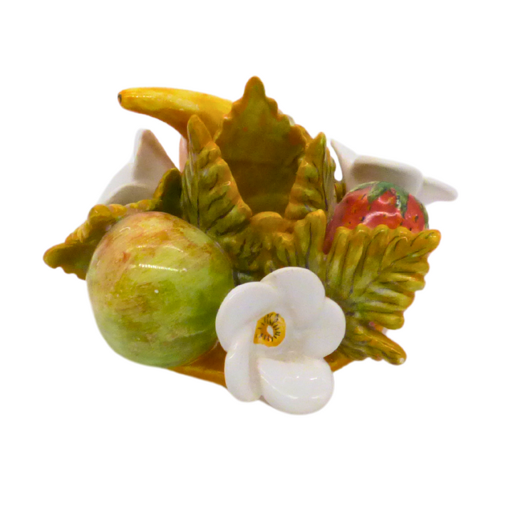 Hand painted polychrome Fruit candle holder side view