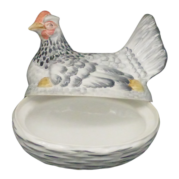 Large grey white Chicken terrine lidded dish 2