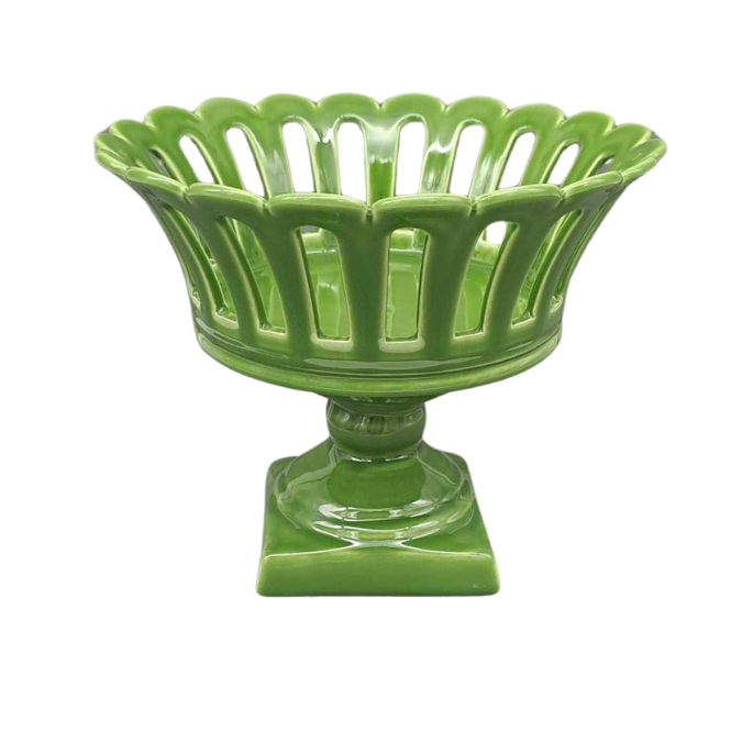 Malicorne restauration footed basket in green glaze