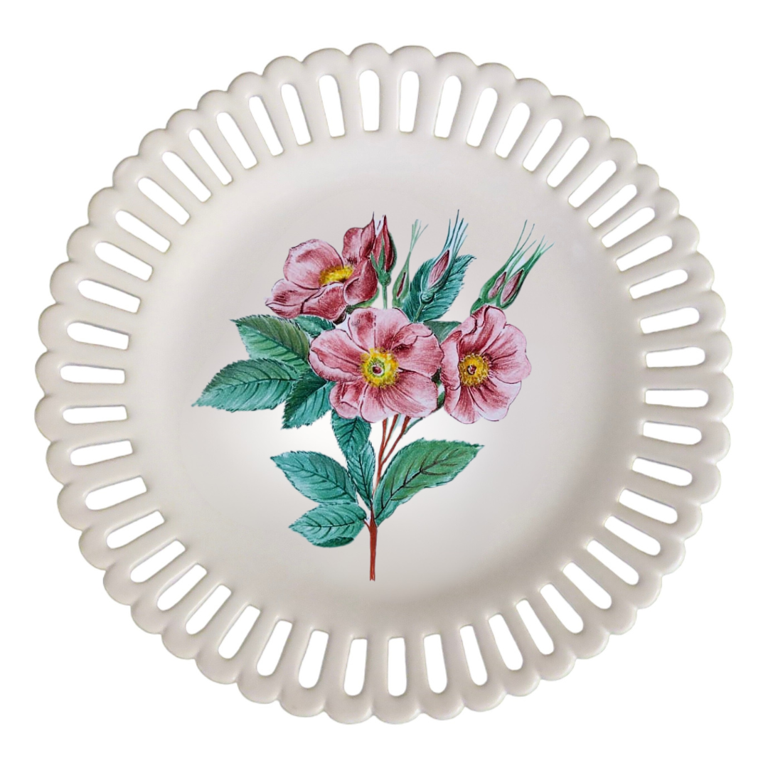 Openwork Bourg-Joly plate with Redouté Carolina Rose