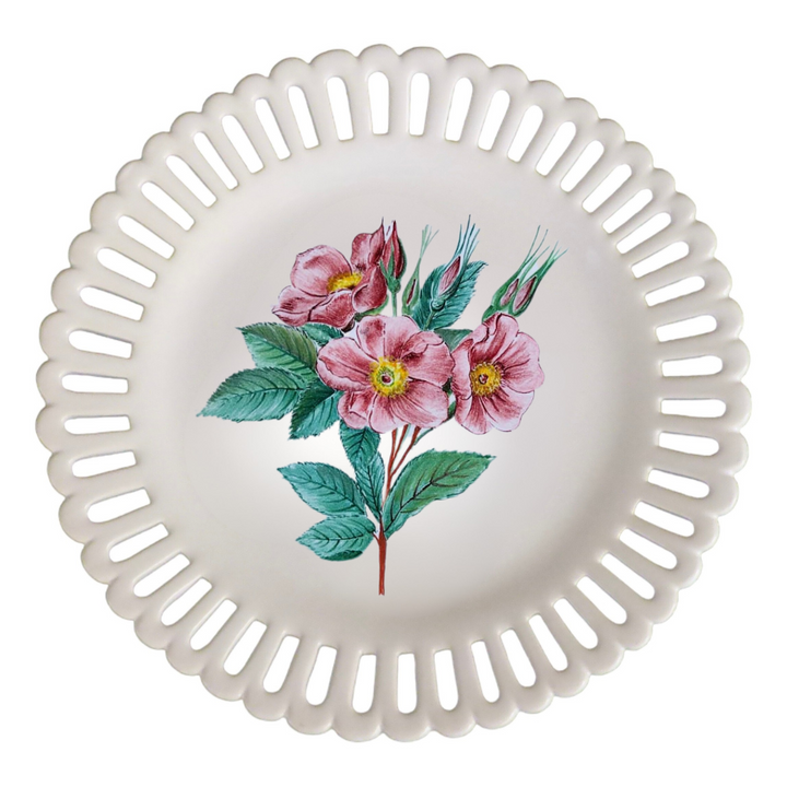 Openwork Bourg-Joly plate with Redouté Carolina Rose