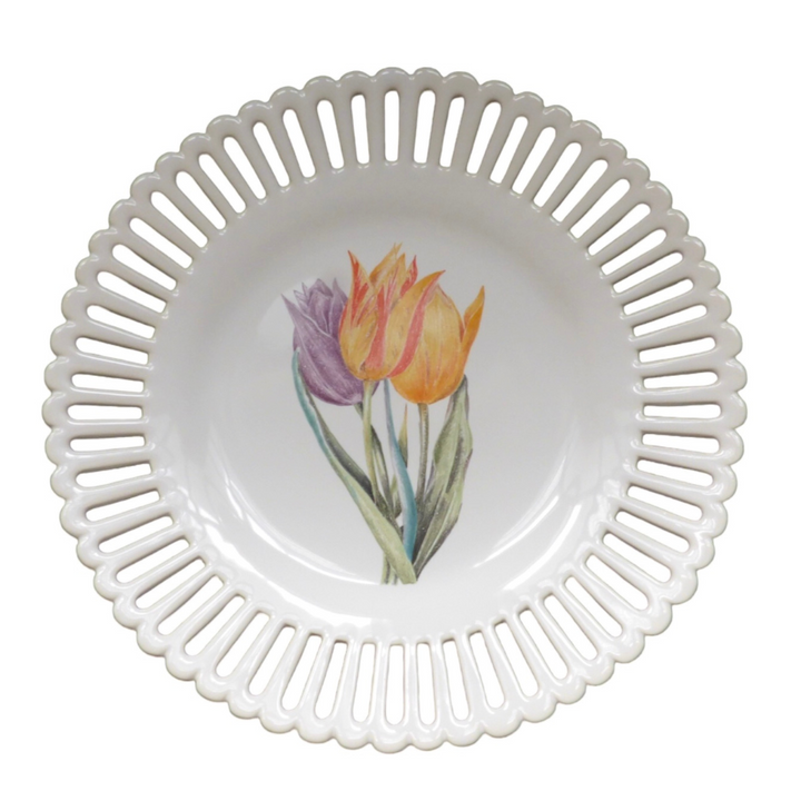 Openwork Bourg-Joly plate with Redouté Tulips