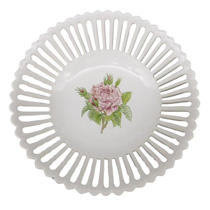 Openwork Bourg-Joly plate with Redouté Gallic Rose