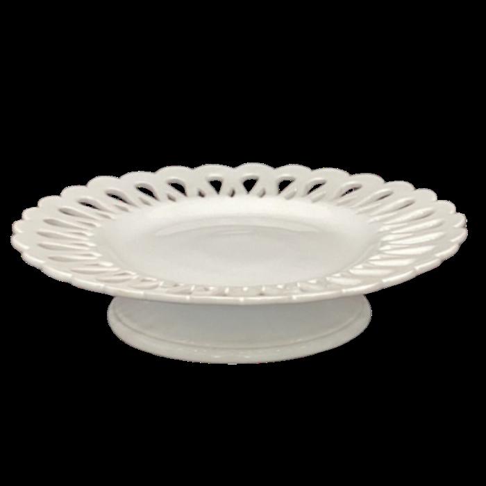 Openwork Chevet cake plate with a low stand in white