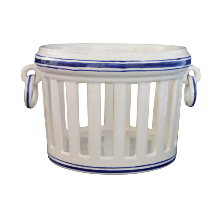 Openwork Empire planter hand painted blue line