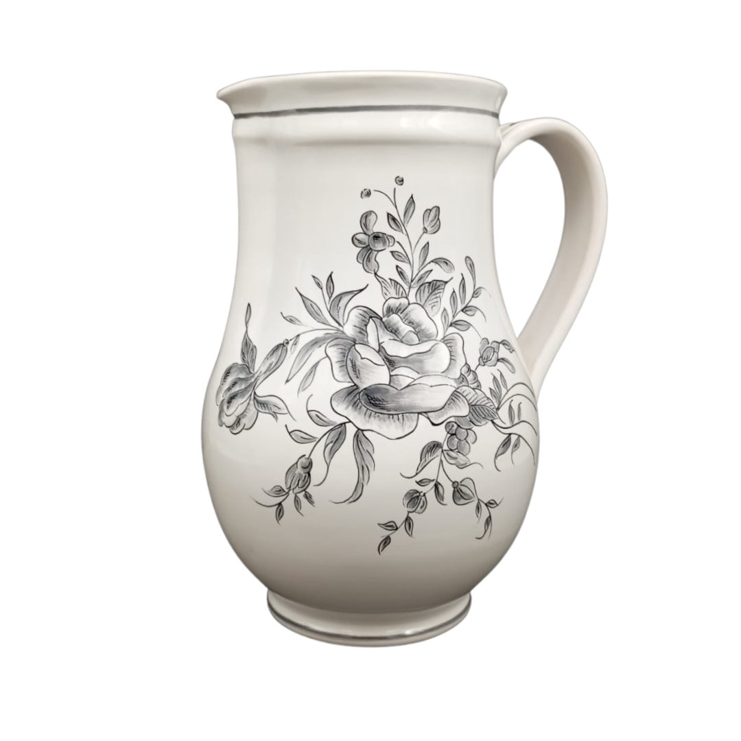 Perret Jug with Strasbourg Flowers motif in grey monochrome