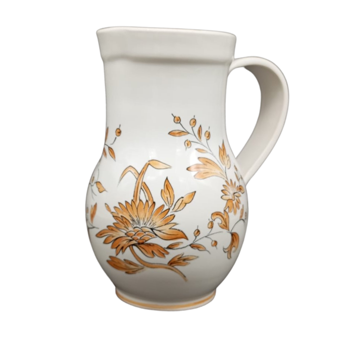 Perret jug with St Omer monochrome orange hand painted decoration