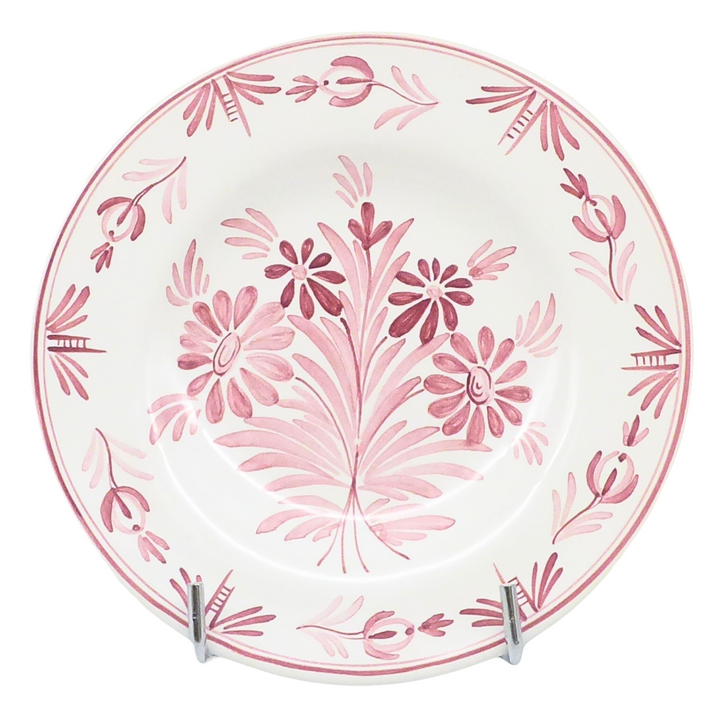 Plain Rim plate with hand painted Antique Flowers 88 monochrome raspberry decoration