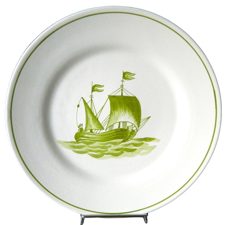 Boat 9 green boat motif Plain Rim plate
