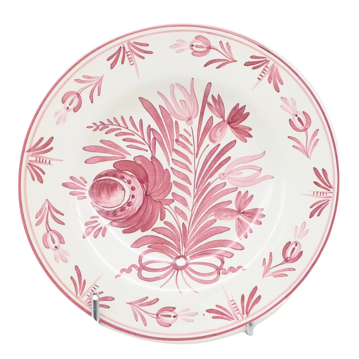 Plain rime plate with Antique Flowers 1 monochrome raspberry decoration