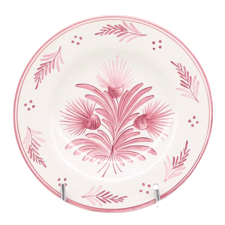 Plain Rim plate with hand painted Antique Flowers 90 monochrome raspberry decoration