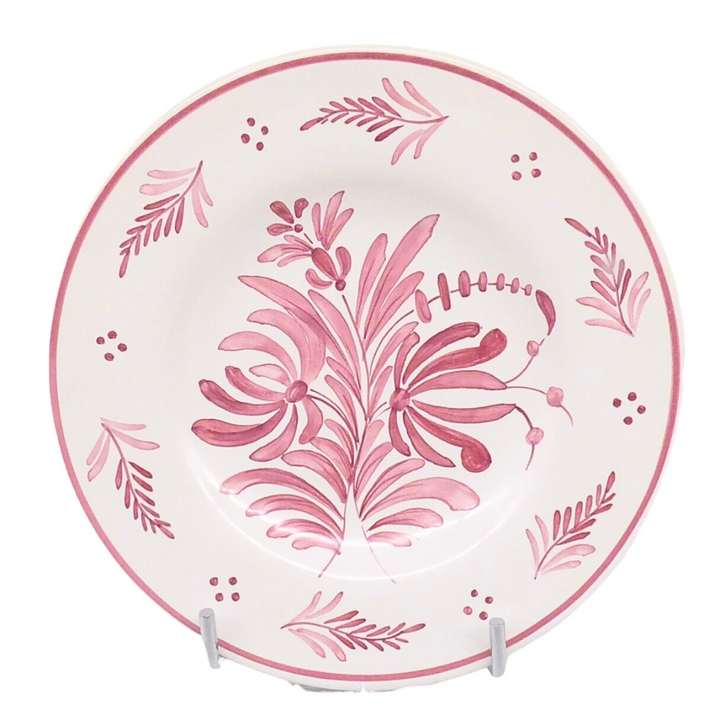 Plain Rim plate with Antique Flowers 2 in monochrome raspberry decoration