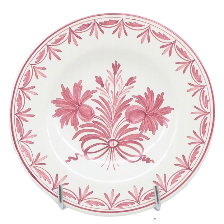 Plain Rim plate with hand painted Antique Flowers 87 monochrome raspberry decoration