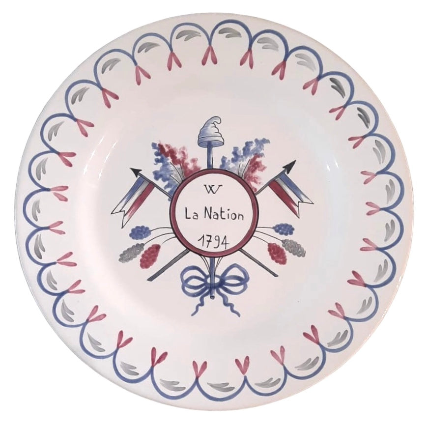 Plain Rim plate with French Revolution hand painted decoration