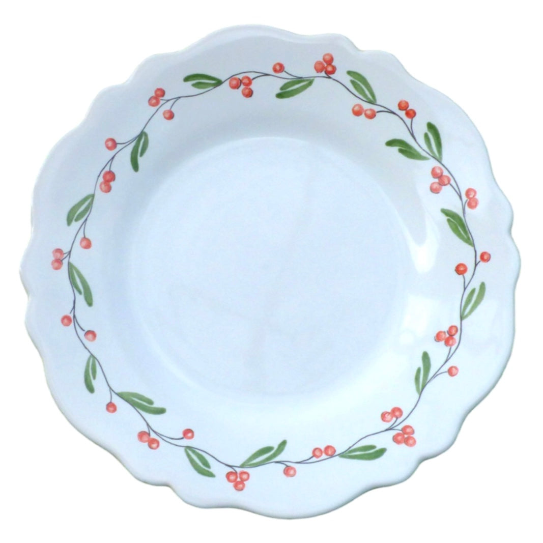 Scalloped Edge Feston plate with Red Berry garland decoration