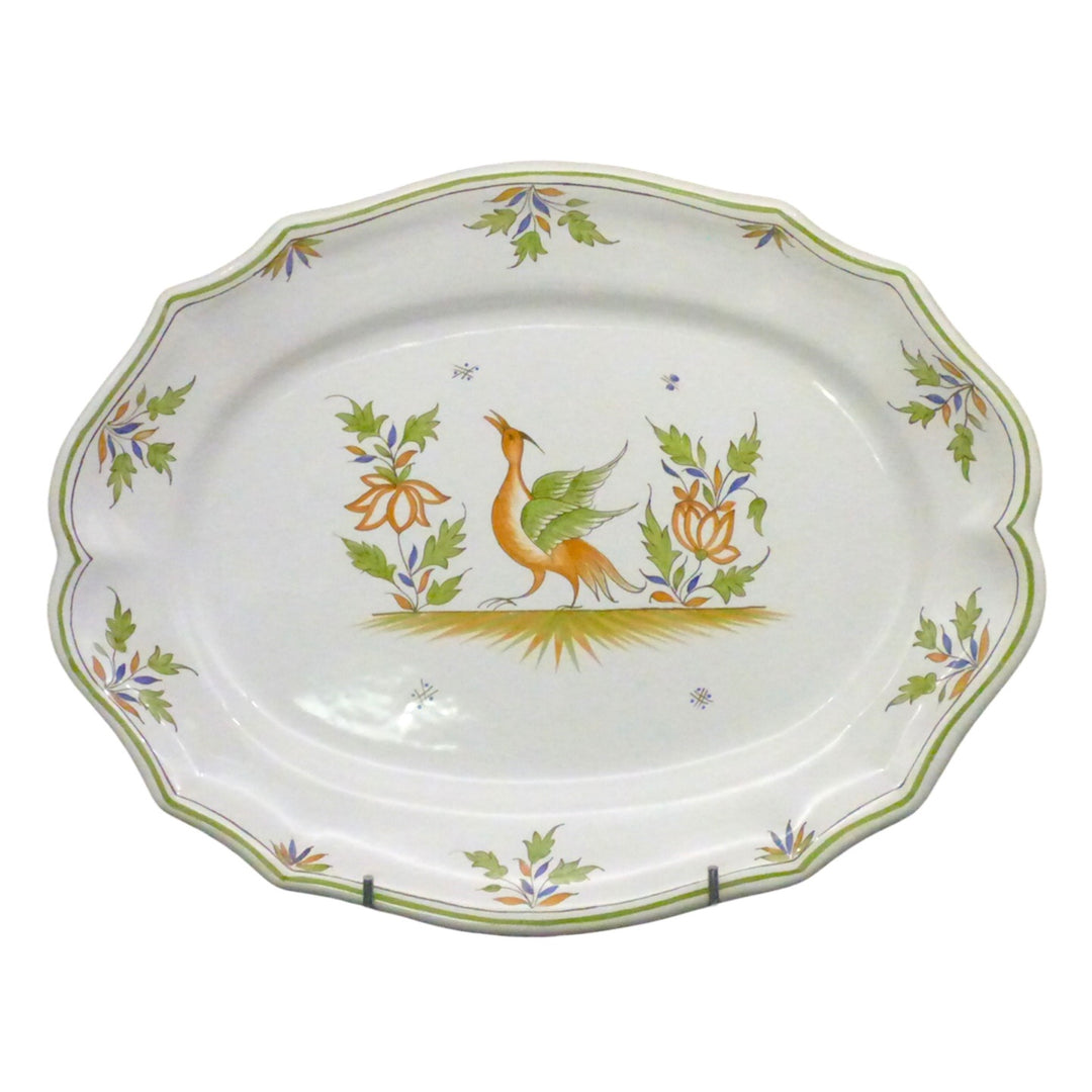 Scalloped Edge Oval Feston serving plate with Moustiers 15 bird decor