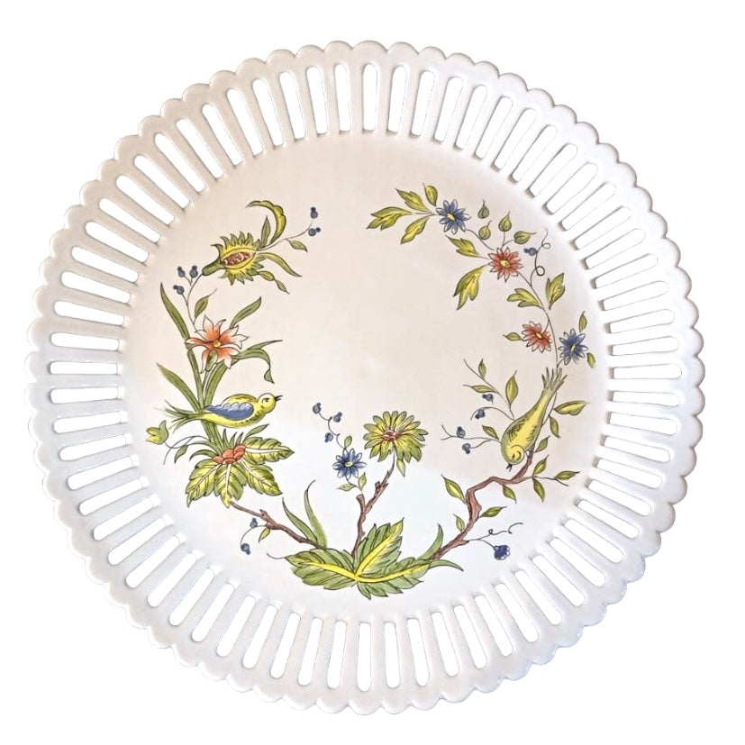 Straight openwork Bourg-Joly serving platter with St Omer polychrome decor