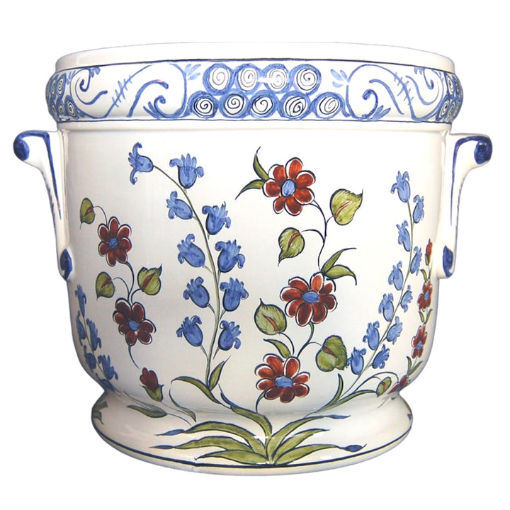 Antique handles planter with hand painted Iznik decoration
