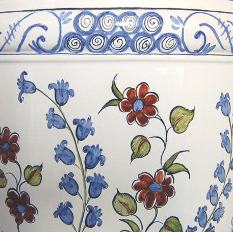 Antique ceramic planter with hand painted Iznik close up view