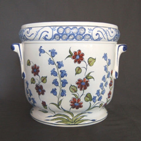 Antique ceramic planter with hand painted Iznik