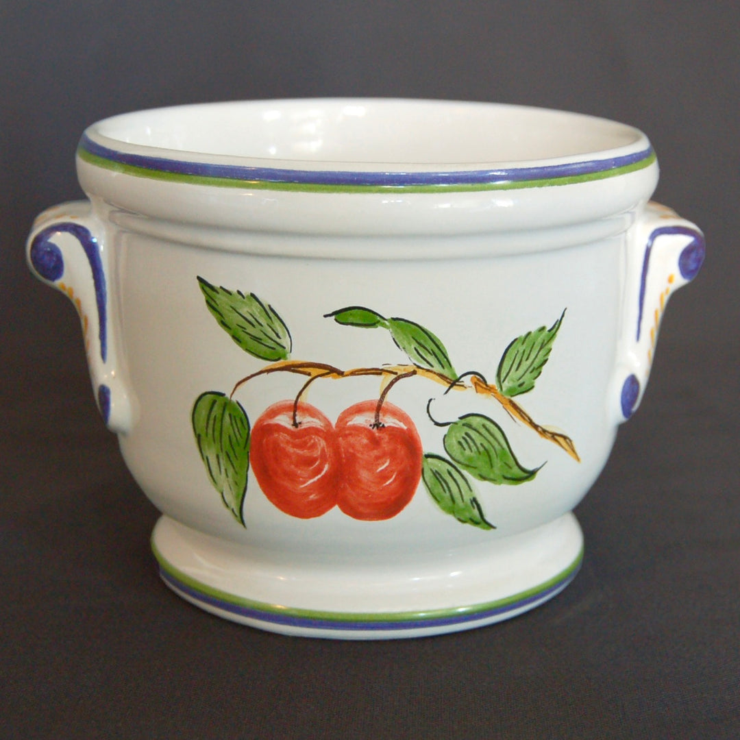 Antique ceramic planter with hand painted Pouplard cherry
