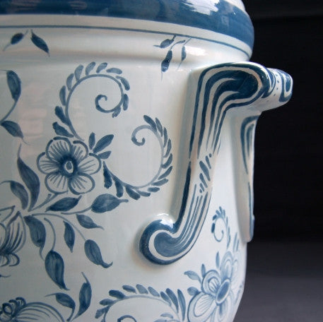 Antique handles planter with hand painted blue Delft decoration