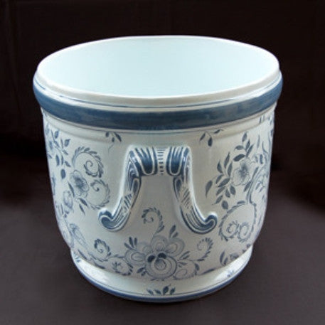Antique handles planter with hand painted blue Delft decoration