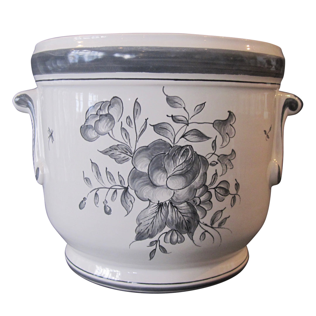 Antique handles planter with hand painted grey Strasbourg flower