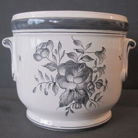 Antique hand painted ceramic planter flower motif