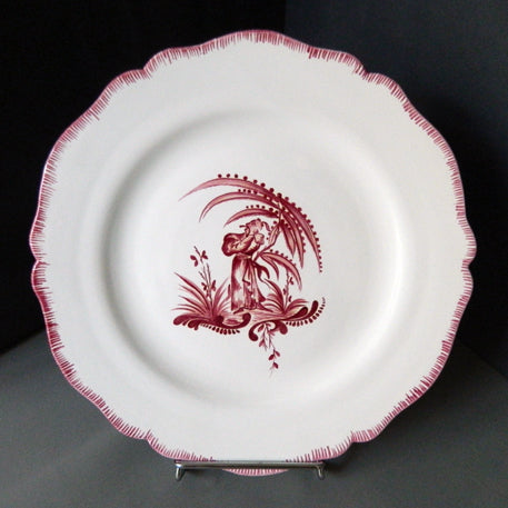 Feston plate with hand painted Chinoiserie 6 'The Thinker' monochrome Raspberry decoration