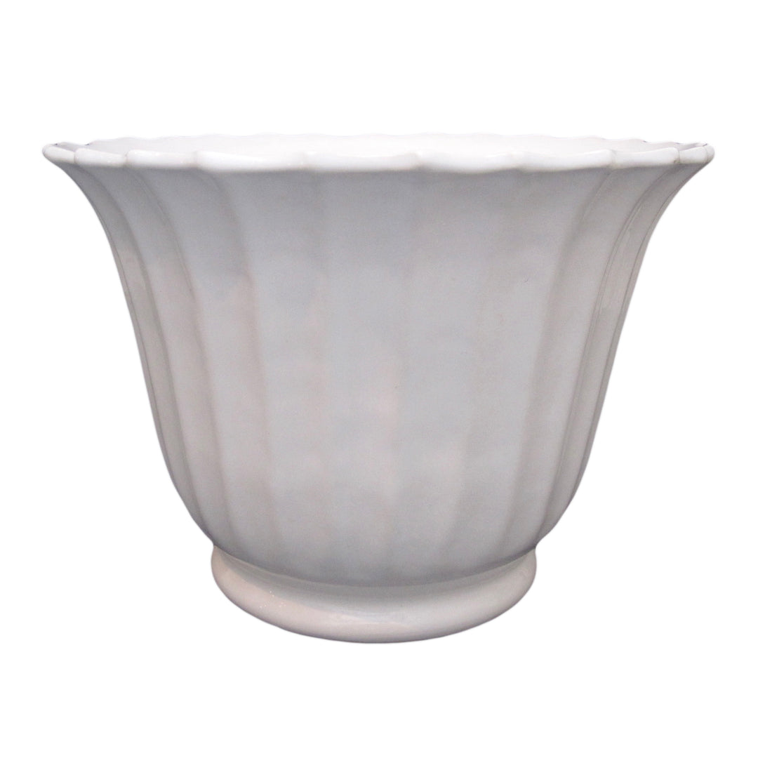 Flared ceramic planter with reverse gadroons