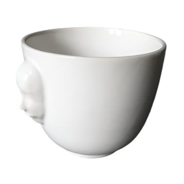 white earthenware Galleron heads planter side view