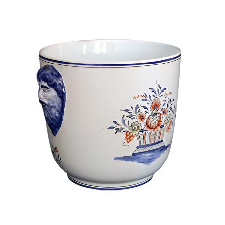 Vintage faience planter with hand painted rouen decor