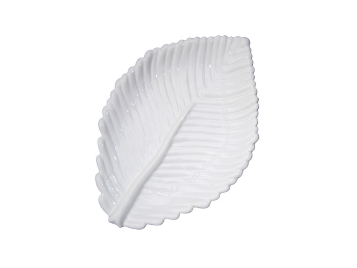 Large Ribbed leaf plate in white