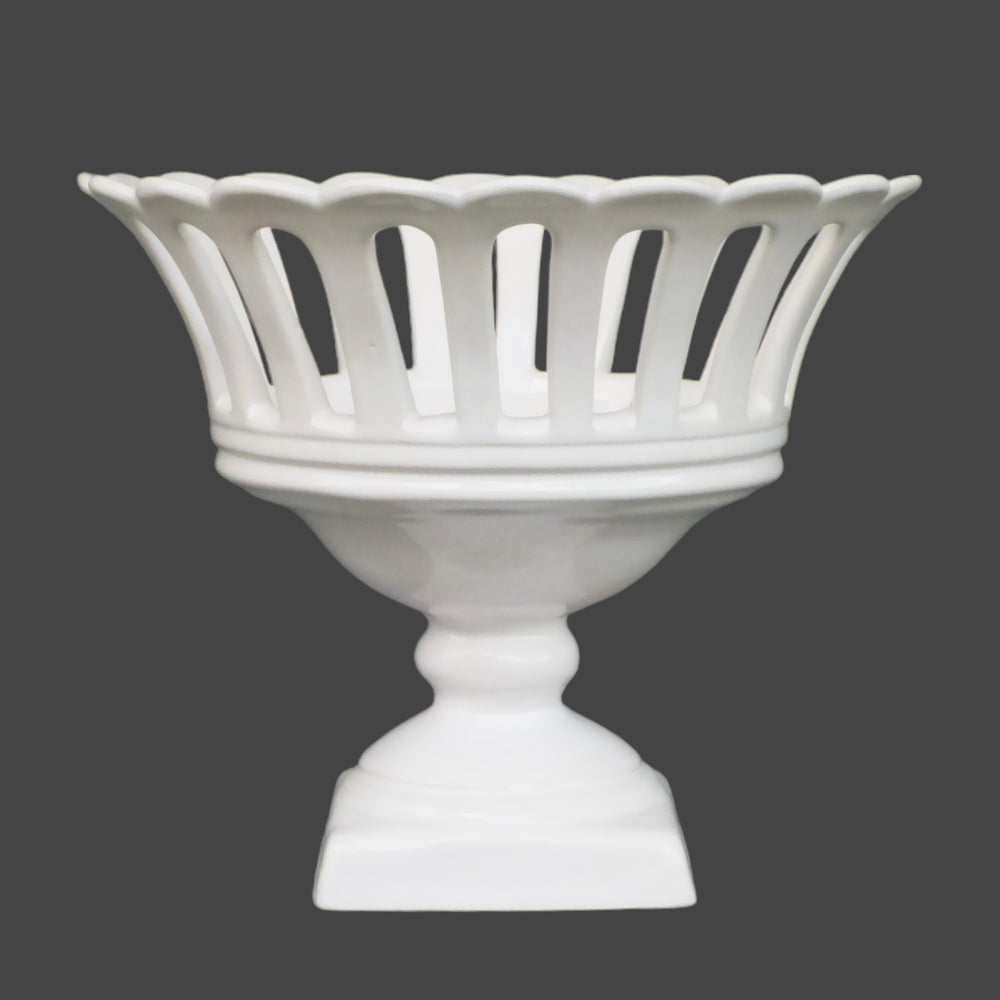 Handmade openwork Malicorne restauration footed ceramic basket entirely handmade in France