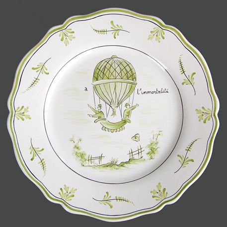 Feston plate with Montgolfière Green - A l'immortalité hand painted decoration