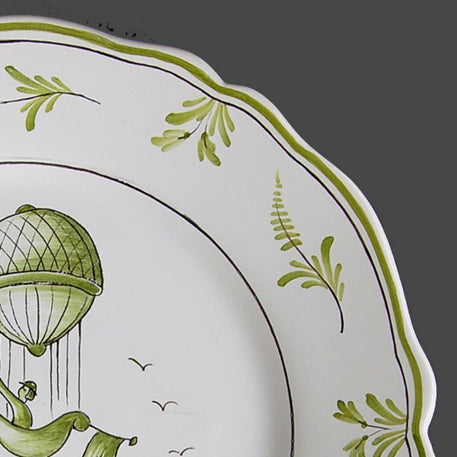 Feston plate with Montgolfière 1 Green hand painted decoration