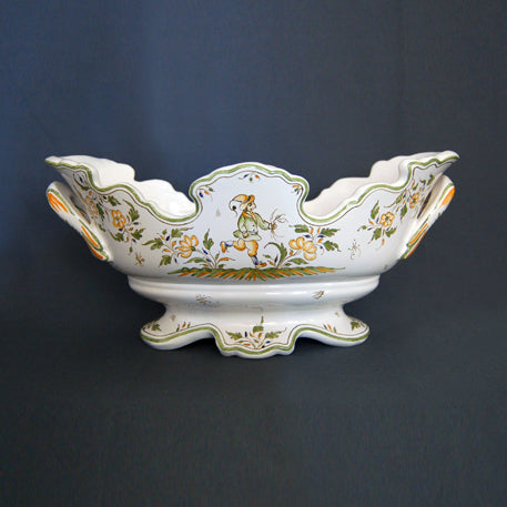 Oval Medicis vase with hand painted Moustiers decoration