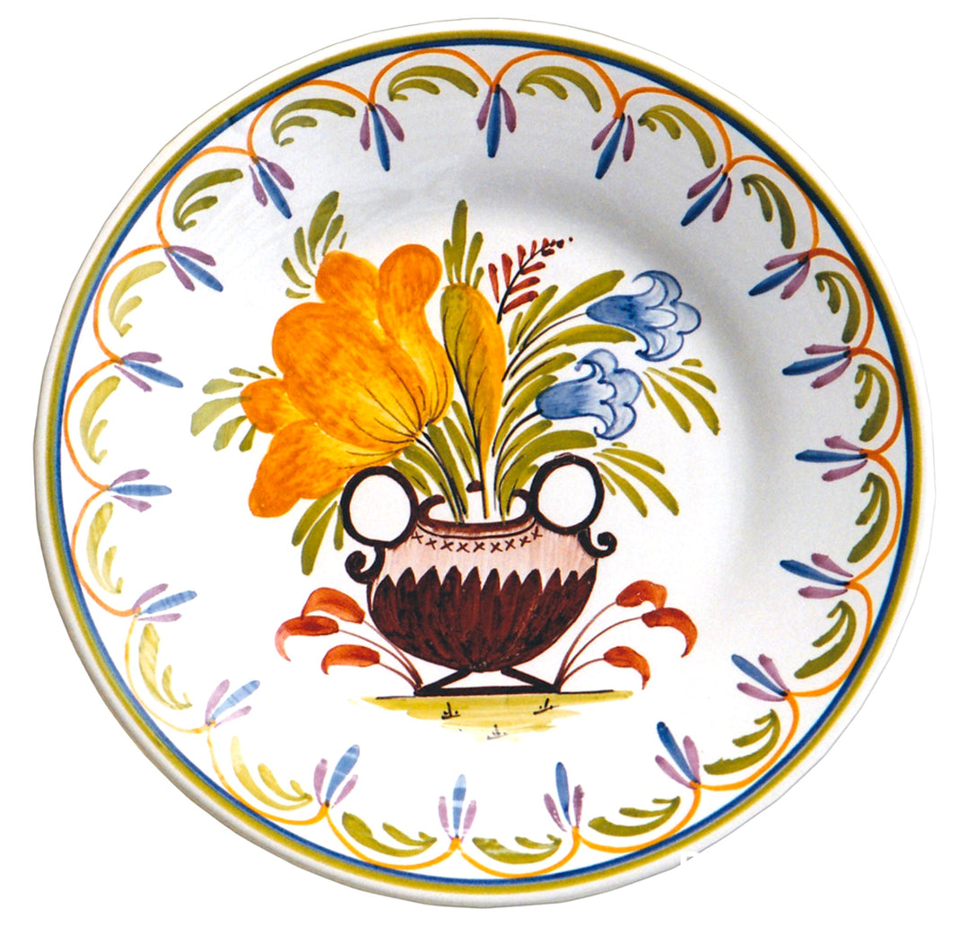 Plain Rim Plate with Antique Flowers 7 hand painted decoration