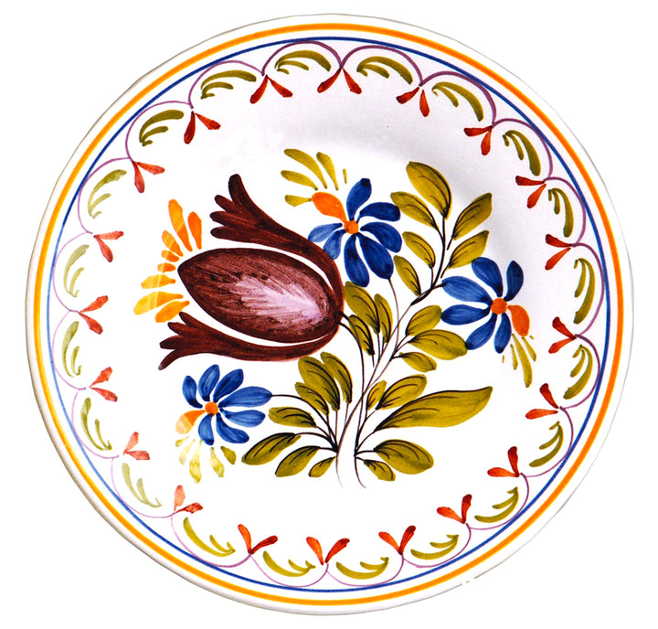 Plain Rim Plate with Antique Flowers 89 hand painted decoration