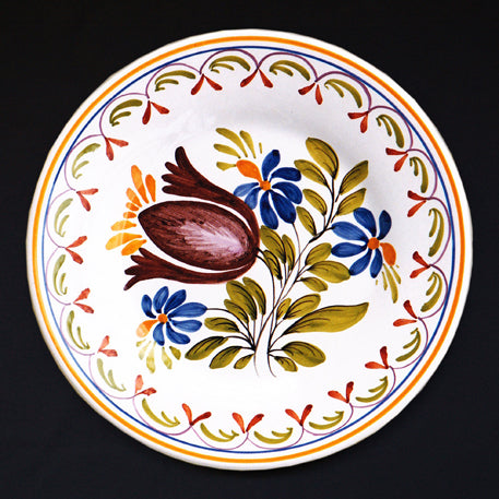 Plain Rim Plate with Antique Flowers 89 hand painted decoration