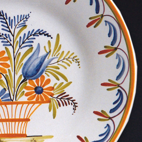 Plain Rim Plate with Antique Flowers 91 hand painted decoration