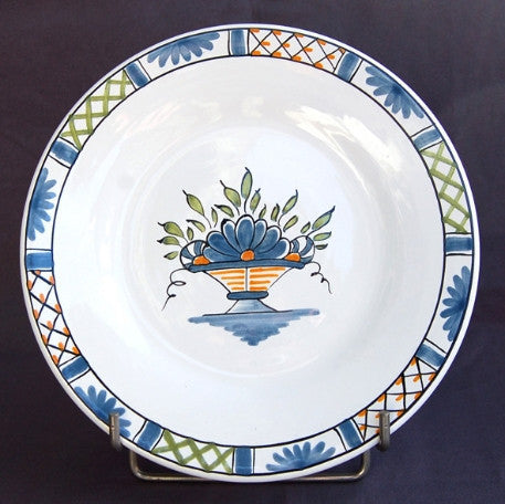 Plain Rim plate with Rouen Basket Prouet polychrome hand painted decoration