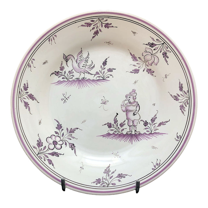 Plain Rim plate with hand painted Moustiers 7 monochrome violet decoration