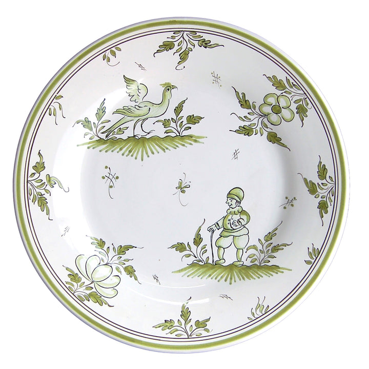 Plain Rim plate with hand painted Moustiers 9 monochrome green decoration