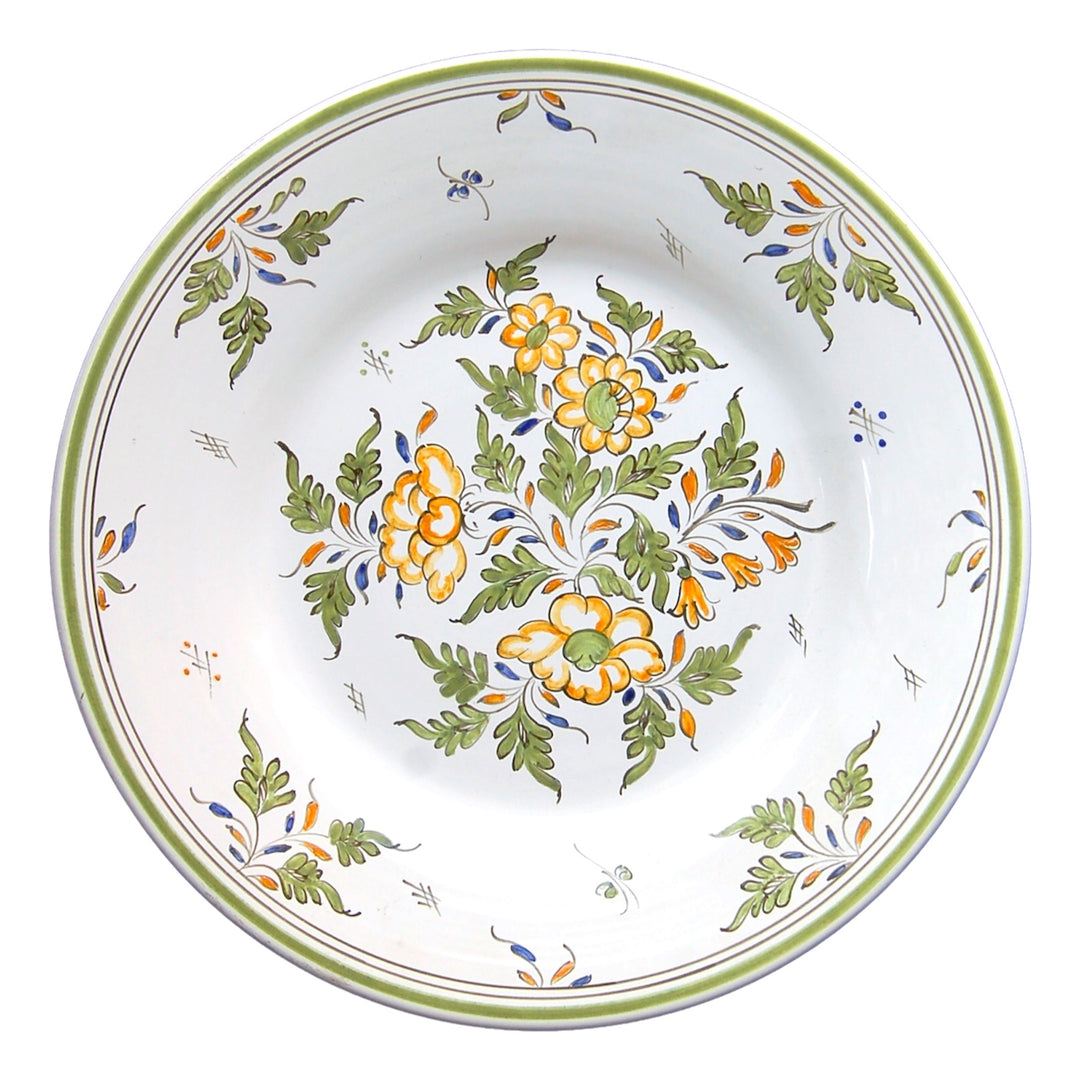 Plain Rim plate with hand painted Moustiers Fleurs polychrome decoration