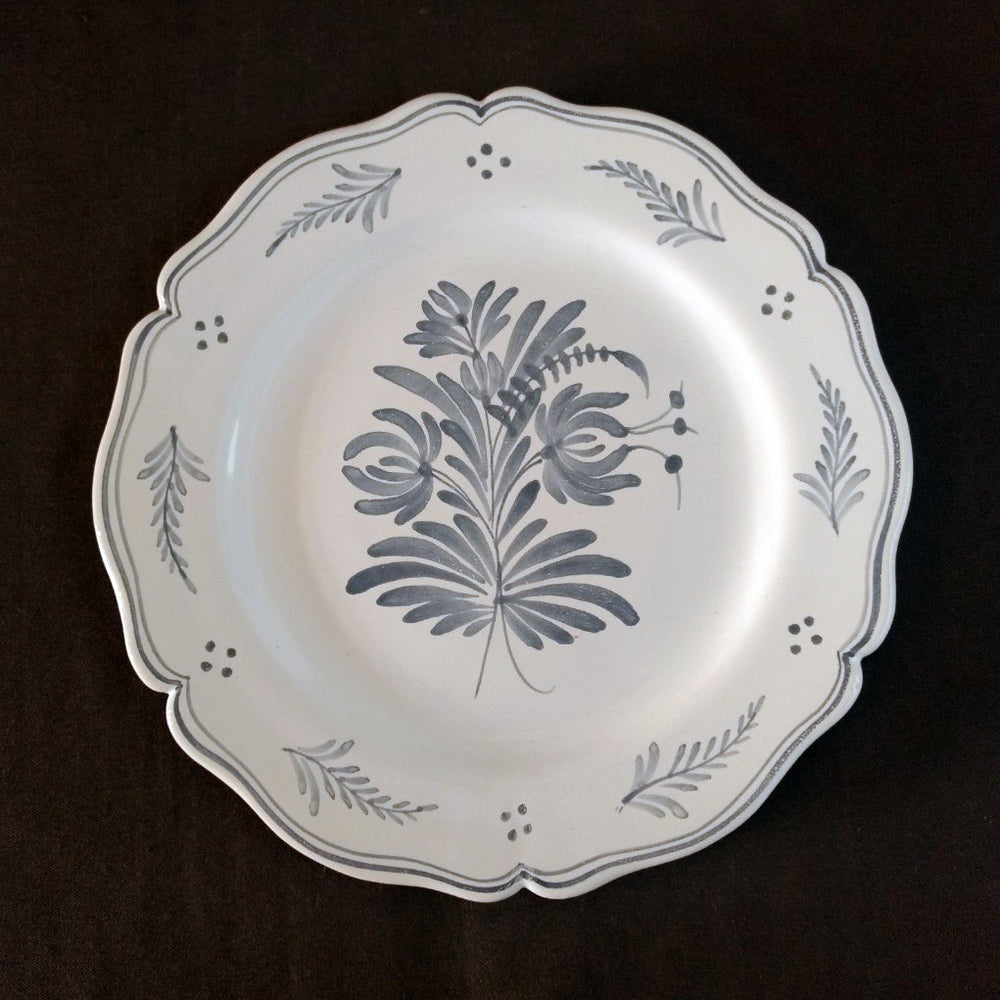 Feston Plate with hand painted decoration Antique Fleurs 2 monochrome blue