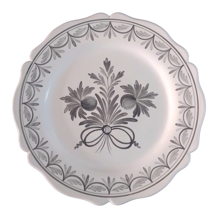 Feston Plate with hand painted decoration Antique Fleurs 87 monochrome grey
